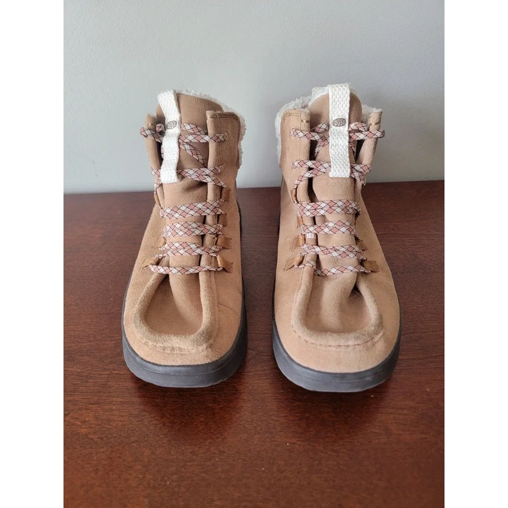 Hey Dude Wendy Peak Women's 10M Lined No Tie Ankle Boot Canvas Tan Black Outdoor